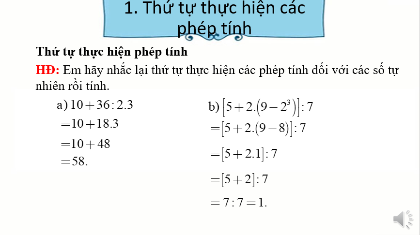 Giáo án điện tử Thứ tự thực hiện các phép tính. Quy tắc chuyển vế | Bài giảng PPT Toán 7 Kết nối tri thức (ảnh 1)