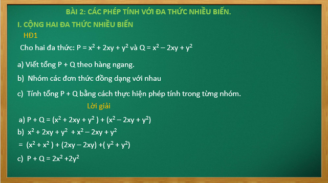 Giáo án điện tử Các phép tính với đa thức nhiều biến | Bài giảng PPT Toán 8 Cánh diều (ảnh 1)