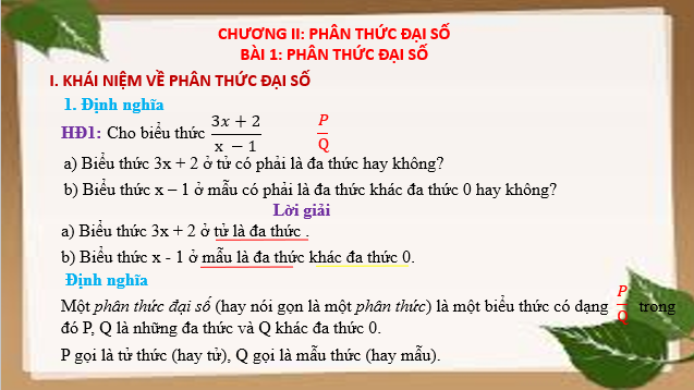 Giáo án điện tử Phân thức đại số | Bài giảng PPT Toán 8 Cánh diều (ảnh 1)