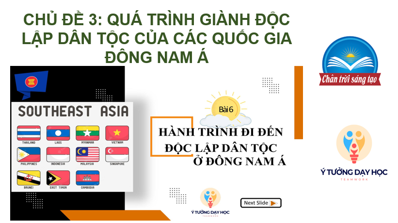 Giáo án điện tử Lịch sử 11 Bài 6 (Chân trời sáng tạo): Hành trình đi đến độc lập dân tộc ở đông nam á | Bài giảng PPT Lịch sử 11 (ảnh 1)