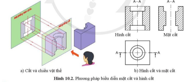 Lý thuyết Công nghệ 10 Bài 10: Mặt cắt và hình cắt - Cánh diều  (ảnh 1)