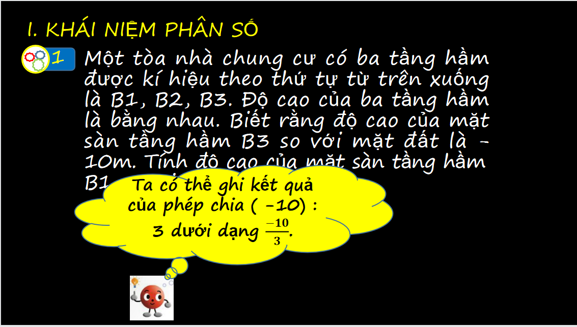 Giáo án điện tử Phân số với tử và mẫu là số nguyên| Bài giảng PPT Toán 6 (ảnh 1)