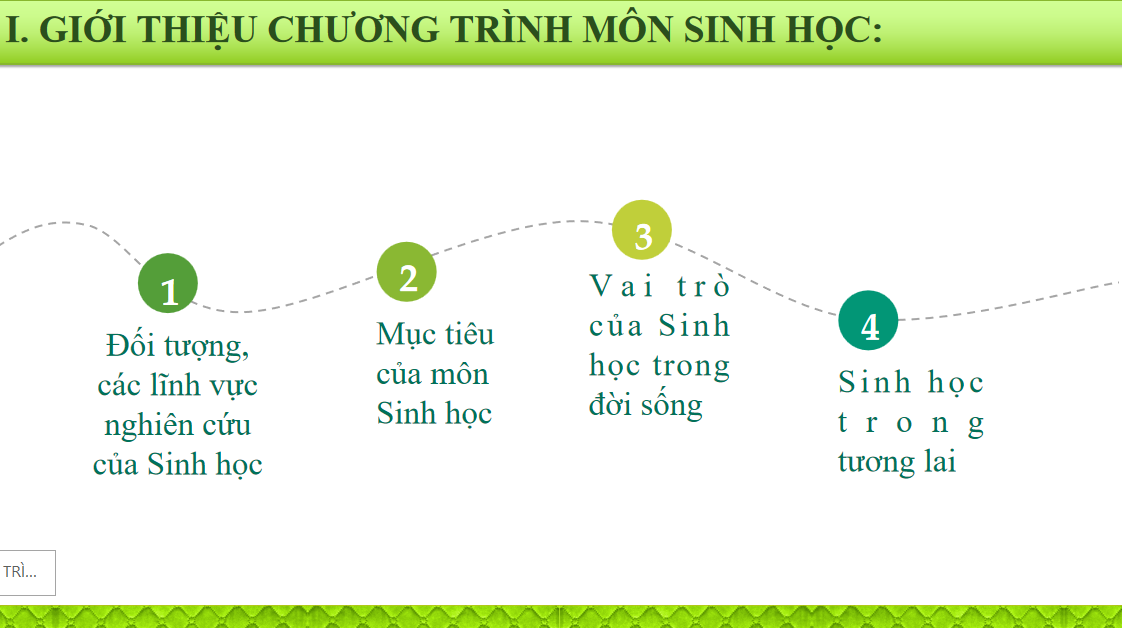 Giáo án điện tử Giới thiệu chương trình môn sinh học. Sinh học và sự phát triển bền vững | Bài giảng PPT Sinh 10 (ảnh 1)