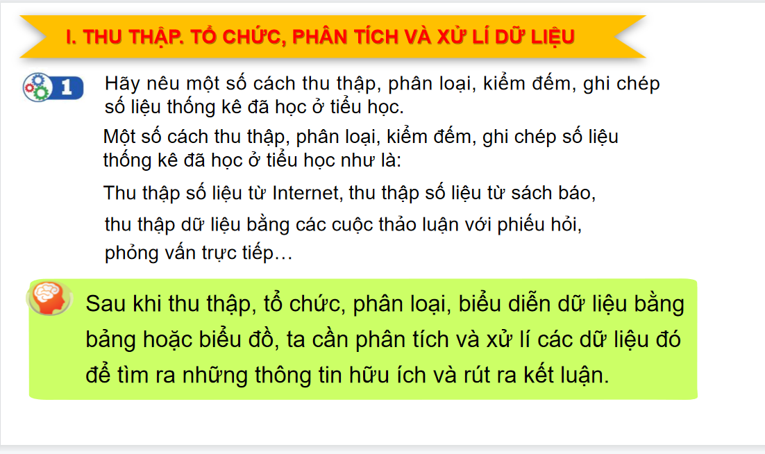 Giáo án điện tử Thu thập-tổ chức-biểu diễn PT và xử lí dữ liệu| Bài giảng PPT Toán 6 (ảnh 1)