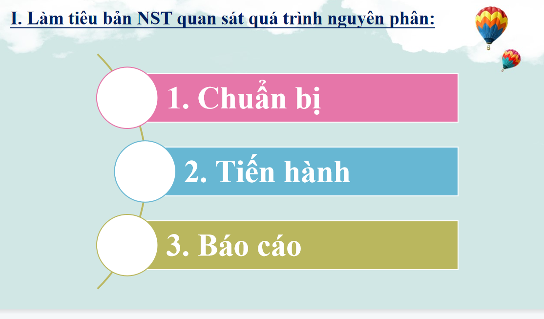 Giáo án điện tử Thực hành làm tiêu bản nhiễm sắc thể để quan sát quá trình nguyên phân, giảm phân ở tế bào  | Bài giảng PPT Sinh học 10 (ảnh 1)