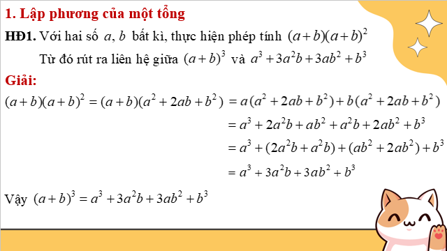 Giáo án điện tử Lập phương của một tổng. Lập phương của một hiệu | Bài giảng PPT Toán 8 Kết nối tri thức (ảnh 1)