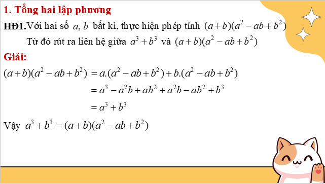 Giáo án điện tử Tổng và hiệu hai lập phương | Bài giảng PPT Toán 8 Kết nối tri thức (ảnh 1)