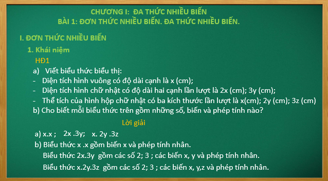 Giáo án điện tử Đơn thức nhiều biến. Đa thức nhiều biến | Bài giảng PPT Toán 8 Cánh diều (ảnh 1)