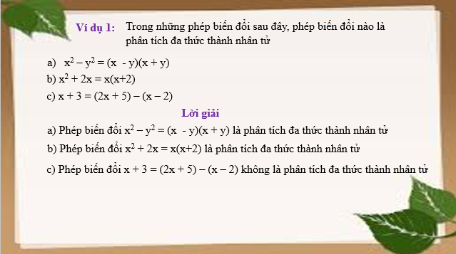 Giáo án điện tử Vận dụng hằng đẳng thức vào phân tích đa thức thành nhân tử | Bài giảng PPT Toán 8 Cánh diều (ảnh 1)