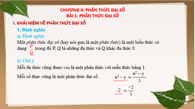 Giáo án điện tử Phân thức đại số | Bài giảng PPT Toán 8 Cánh diều (ảnh 1)