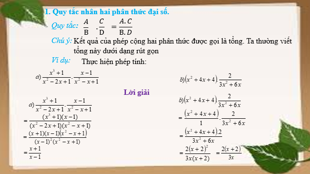 Giáo án điện tử Phép nhân, phép chia phân thức đại số | Bài giảng PPT Toán 8 Cánh diều (ảnh 1)