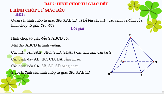 Giáo án điện tử Hình chóp tứ giác đều | Bài giảng PPT Toán 8 Cánh diều (ảnh 1)