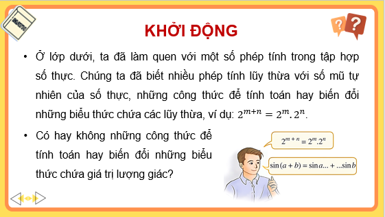 Giáo án điện tử Các phép biến đổi lượng giác | Bài giảng PPT Toán 11 Cánh diều (ảnh 1)