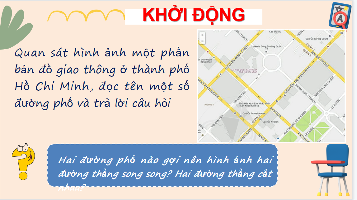 Giáo án điện tử  Hai đường thẳng cắt nhau. Hai đường thẳng song song| Bài giảng PPT Toán 6 (ảnh 1)