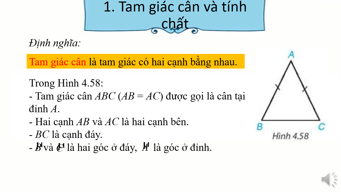 Giáo án điện tử Tam giác cân. Đường trung trực của đoạn thẳng | Bài giảng PPT Toán 7 Kết nối tri thứcv (ảnh 1)