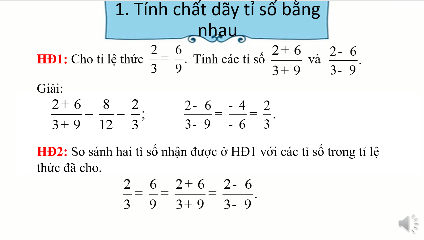 Giáo án điện tử Tính chất dãy tỉ số bằng nhau | Bài giảng PPT Toán 7 Kết nối tri thức (ảnh 1)