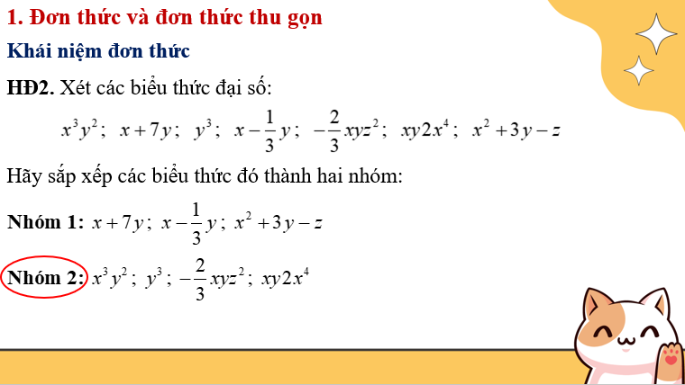 Giáo án điện tử Đơn thức | Bài giảng PPT Toán 8 Kết nối tri thức (ảnh 1)