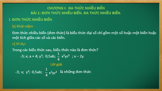 Giáo án điện tử Đơn thức nhiều biến. Đa thức nhiều biến | Bài giảng PPT Toán 8 Cánh diều (ảnh 1)