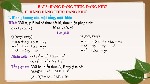 Giáo án điện tử Hằng đẳng thức đáng nhớ | Bài giảng PPT Toán 8 Cánh diều (ảnh 1)