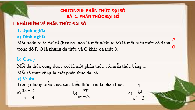 Giáo án điện tử Phân thức đại số | Bài giảng PPT Toán 8 Cánh diều (ảnh 1)