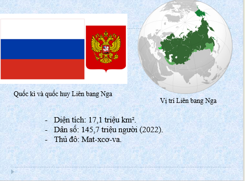 Giáo án điện tử Địa lí 11 Bài 19 (Chân trời sáng tạo): Vị trí địa lí, điều kiện tự nhiên, dân cư và xã hội Liên Bang Nga| Bài giảng PPT Địa lí 11 (ảnh 1)