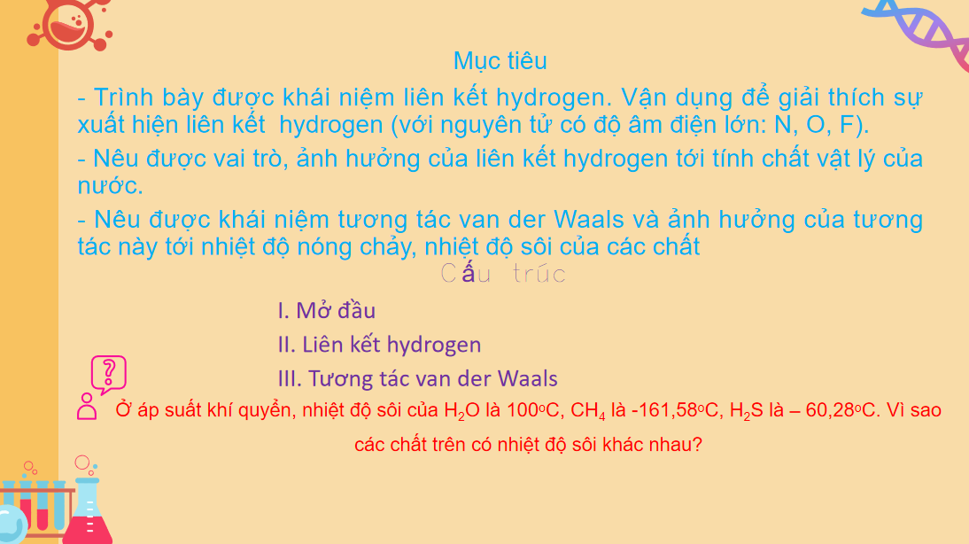 Giáo án điện tử Liên kết hydrogen và tương tác Van der waals | Bài giảng PPT Hóa học 10 Kết nối tri thức (ảnh 1)