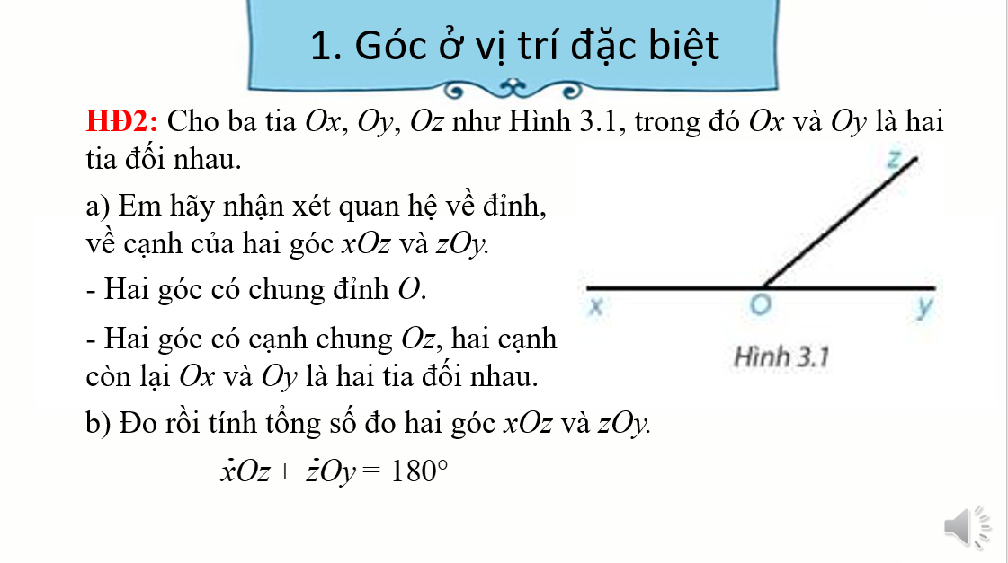 Giáo án điện tử Góc ở vị trí đặc biệt. Tia phân giác của một góc | Bài giảng PPT Toán 7 Kết nối tri thức (ảnh 1)