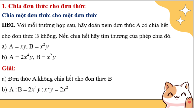 Giáo án điện tử Phép chia đa thức cho đơn thức | Bài giảng PPT Toán 8 Kết nối tri thức (ảnh 1)