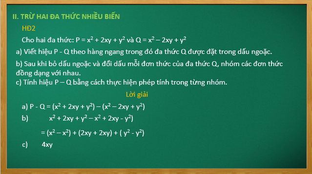 Giáo án điện tử Các phép tính với đa thức nhiều biến | Bài giảng PPT Toán 8 Cánh diều (ảnh 1)