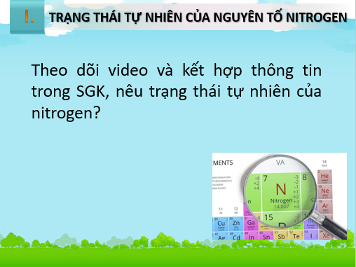 Giáo án điện tử Đơn chất nitrogen | Bài giảng PPT Hóa 11 Chân trời sáng tạo (ảnh 1)