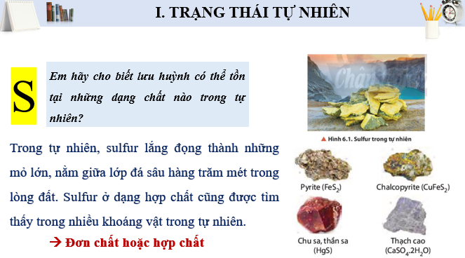 Giáo án điện tử Sulfur và sulfur dioxide | Bài giảng PPT Hóa 11 Chân trời sáng tạo (ảnh 1)