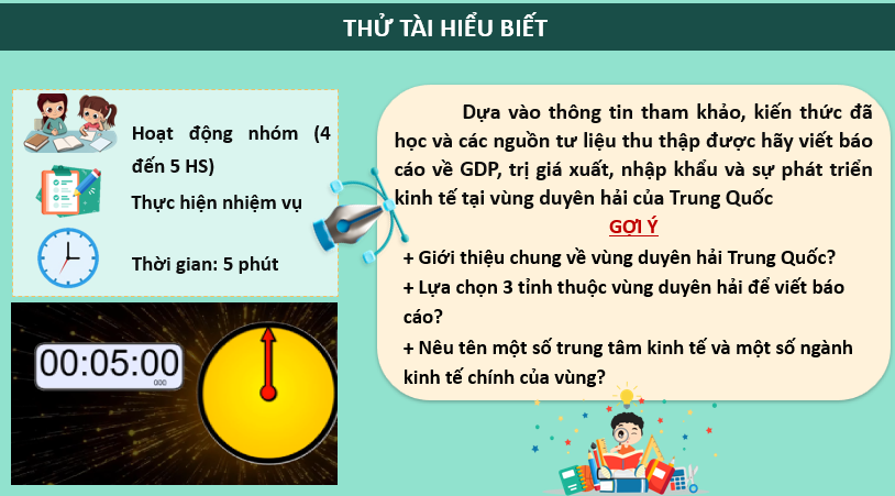 Giáo án điện tử Địa lí 11 Bài 27 (Chân trời sáng tạo): Thực hành: Tìm hiểu sự thay đổi của nền kinh tế tại vùng duyên hải Trung Quốc| Bài giảng PPT Địa lí 11 (ảnh 1)