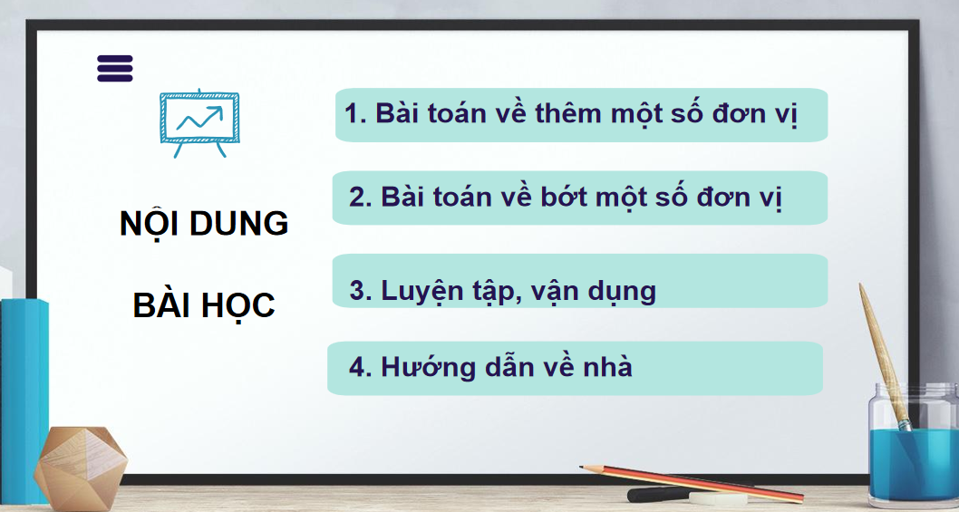 Giáo án điện tử Bài toán về thêm, bớt một số đơn vị  | Bài giảng PPT Toán lớp 2 Kết nối tri thức (ảnh 1)