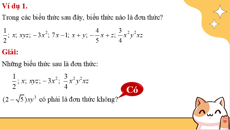 Giáo án điện tử Đơn thức | Bài giảng PPT Toán 8 Kết nối tri thức (ảnh 1)