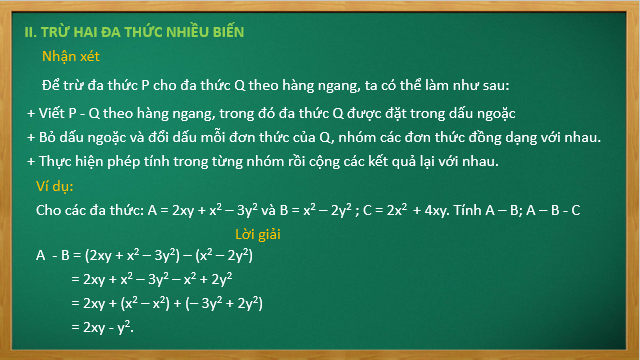 Giáo án điện tử Các phép tính với đa thức nhiều biến | Bài giảng PPT Toán 8 Cánh diều (ảnh 1)