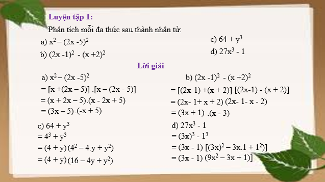 Giáo án điện tử Vận dụng hằng đẳng thức vào phân tích đa thức thành nhân tử | Bài giảng PPT Toán 8 Cánh diều (ảnh 1)