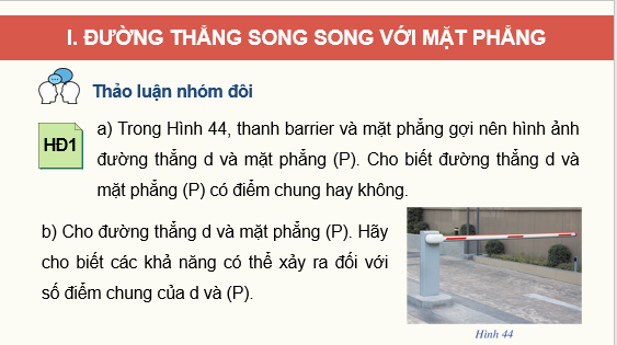 Giáo án điện tử Đường thẳng và mặt phẳng song song | Bài giảng PPT Toán 11 Cánh diều (ảnh 1)