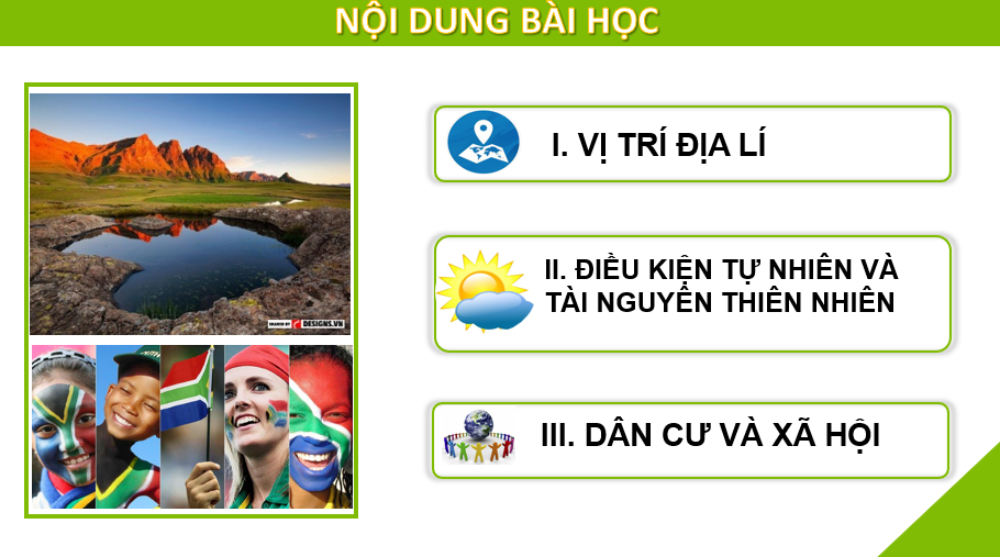 Giáo án điện tử Địa lí 11 Bài 29 (Chân trời sáng tạo): Vị trí địa lí, điều kiện tự nhiên, dân cư và xã hội Cộng hoà Nam Phi| Bài giảng PPT Địa lí 11 (ảnh 1)