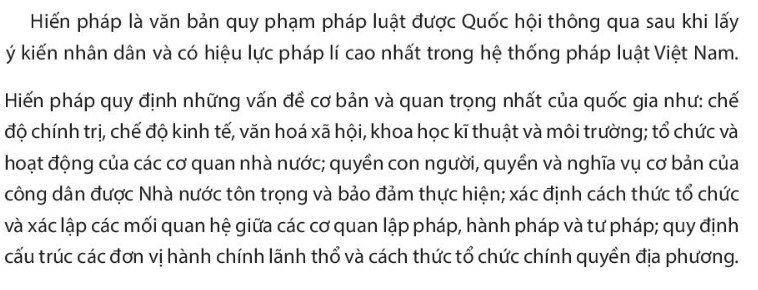 Pháp luật 10 Bài 20: Khái niệm, đặc điểm và vị trí của Hiến pháp nước Cộng hòa xã hội chủ nghĩa Việt Nam | Chân trời sáng tạo (ảnh 1)