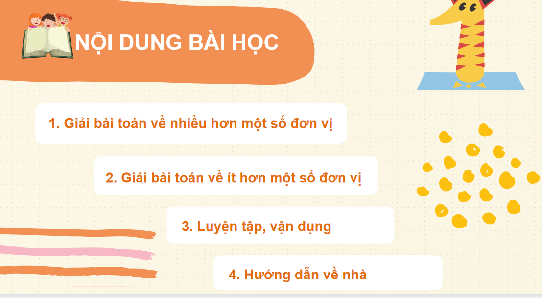 Giáo án điện tử Bài toán về nhiều hơn, ít hơn một số đơn vị | Bài giảng PPT Toán lớp 2 Kết nối tri thức (ảnh 1)