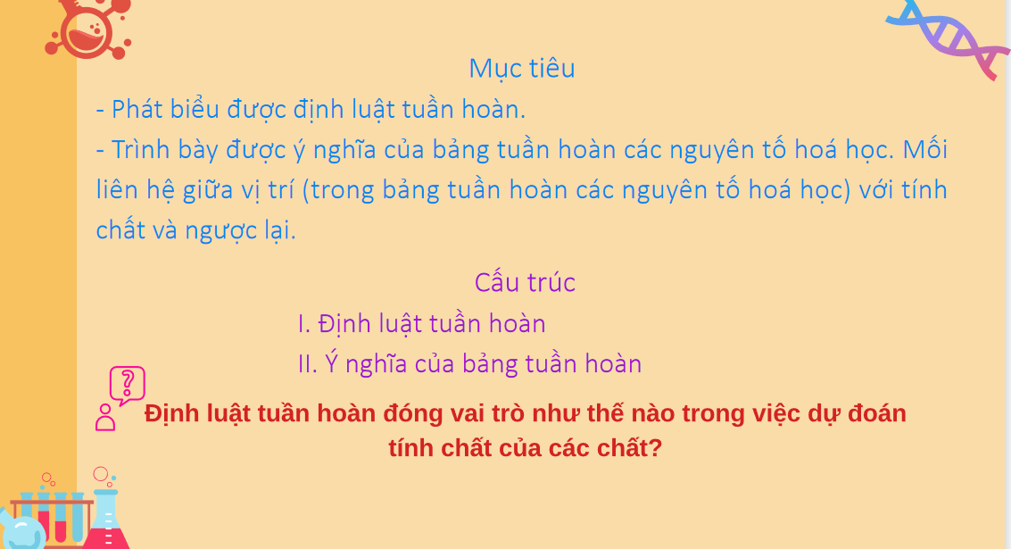 Giáo án điện tử Định luật tuần hoàn. Ý nghĩa của bảng tuần hoàn các nguyên tố hóa học  | Bài giảng PPT Hóa học 10 Kết nối tri thức (ảnh 1)