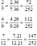 Quy đồng mẫu các phân số sau: a) 5/12 và 7/15 b) 2/7; 4/9 và 7/12