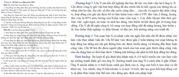 Dựa vào thông tin em hãy xác định nội dung hình thức và các loại hợp đồng lao động