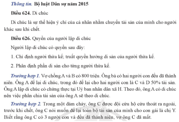 Từ thông tin theo em trong trường hợp 1 việc phân chia tài sản của ông A