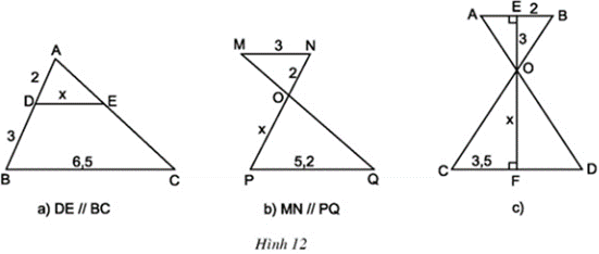 Tính độ dài x của các đoạn thẳng trong hình 12 (ảnh 1)