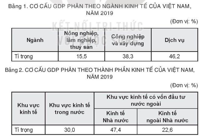 Sách bài tập Địa lí 10 Bài 22: Cơ cấu kinh tế, tổng sản phẩm trong nước và tổng thu nhập quốc gia - Kết nối tri thức (ảnh 1)