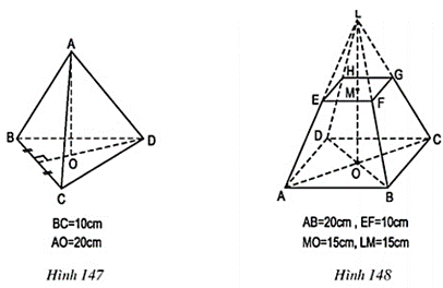 Tính thể tích của hình chóp đều, hình chóp cụt đều sau đây (ảnh 1)