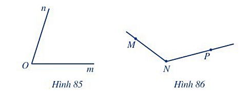 Đọc tên góc, đỉnh và các cạnh của góc trong Hình 85 và Hình 86