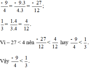 So sánh: a) (-9)/4 và 1/3