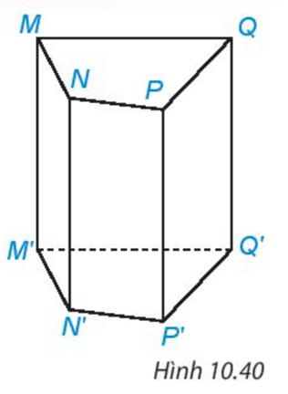 Viết tên đỉnh, cạnh, mặt bên, mặt đáy của hình lăng trụ đứng tứ giác ở Hình 10.40